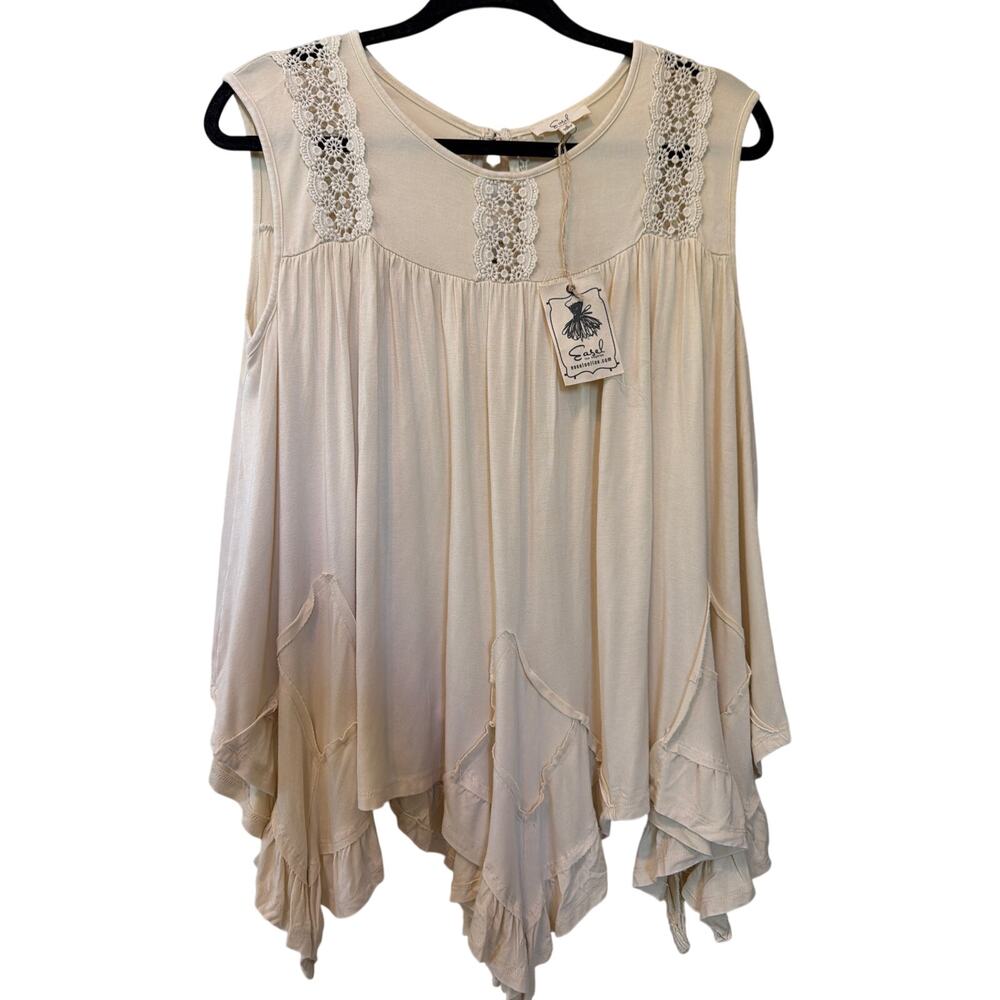 Easel Cream Tank Women's Size Small Oversized Boxy Boho Flowy Festival Coastal